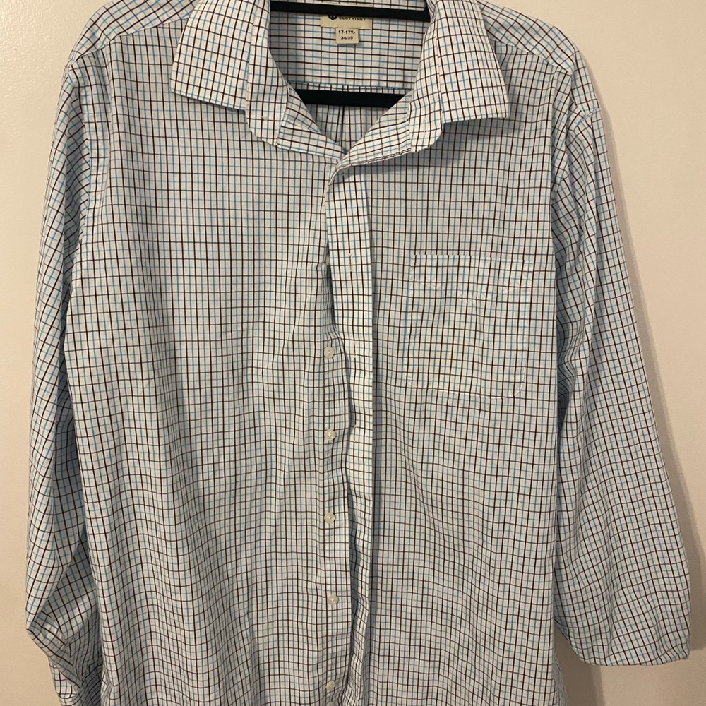 Haggar Men's White and Blue Plaid Dress Shirt
